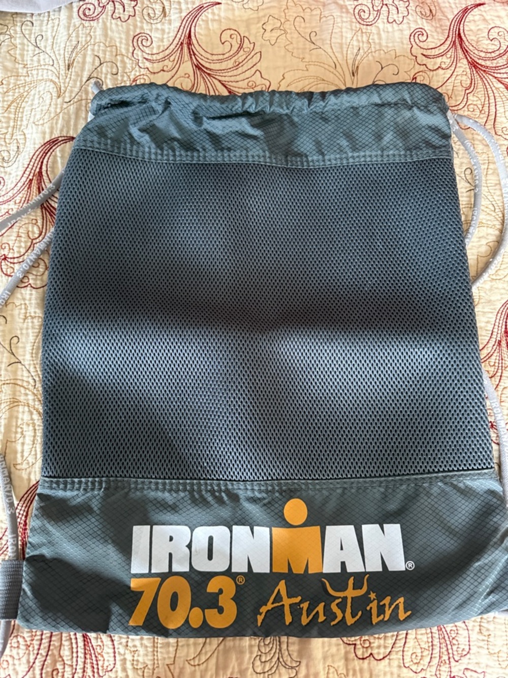 IRONMAN 70.3 Austin Drawstring Gym Backpack - Gray with Gold Logo - Unisex